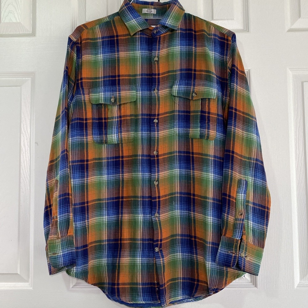 Peter Millar Shirt Mens M Green blue Plaid Mountainside Flannel Outdoors hiking
